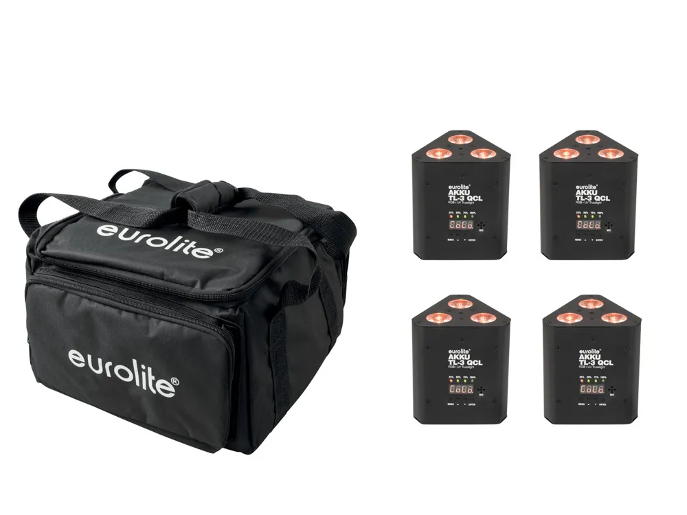 Eurolite Set 4x AKKU TL-3 QCL RGB+UV Trusslight + SB-4 Soft Bag