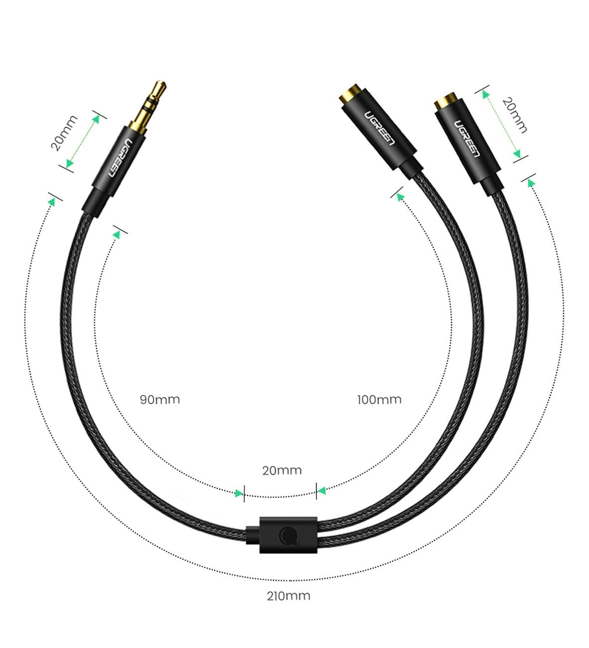 Ugreen 3.5mm Ma > 2x3.5mm Fe 20cm