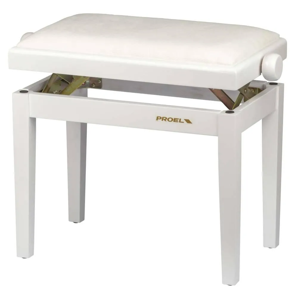 Proel Adjustable Piano Bench Bright White Velvet