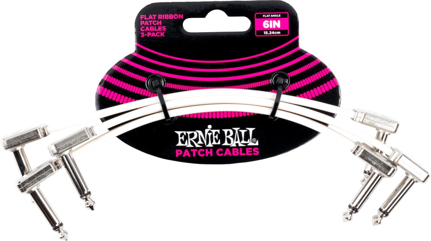 Ernie Ball 6385 6in Flat Ribbon Patch Cable White 3 Pack White