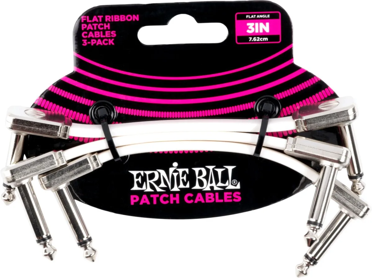 Ernie Ball 6384 3in Flat Ribbon Patch Cable White 3 Pack White
