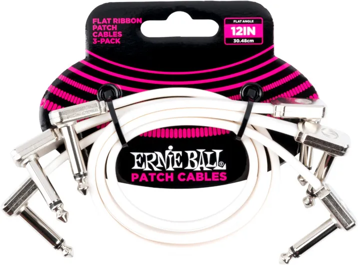 Ernie Ball EB-6386 Flat Patch Cable White 30cm 3-Pack