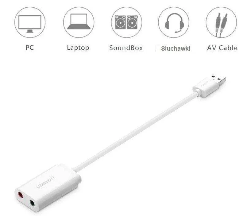 Ugreen External USB Audio Card 15cm White