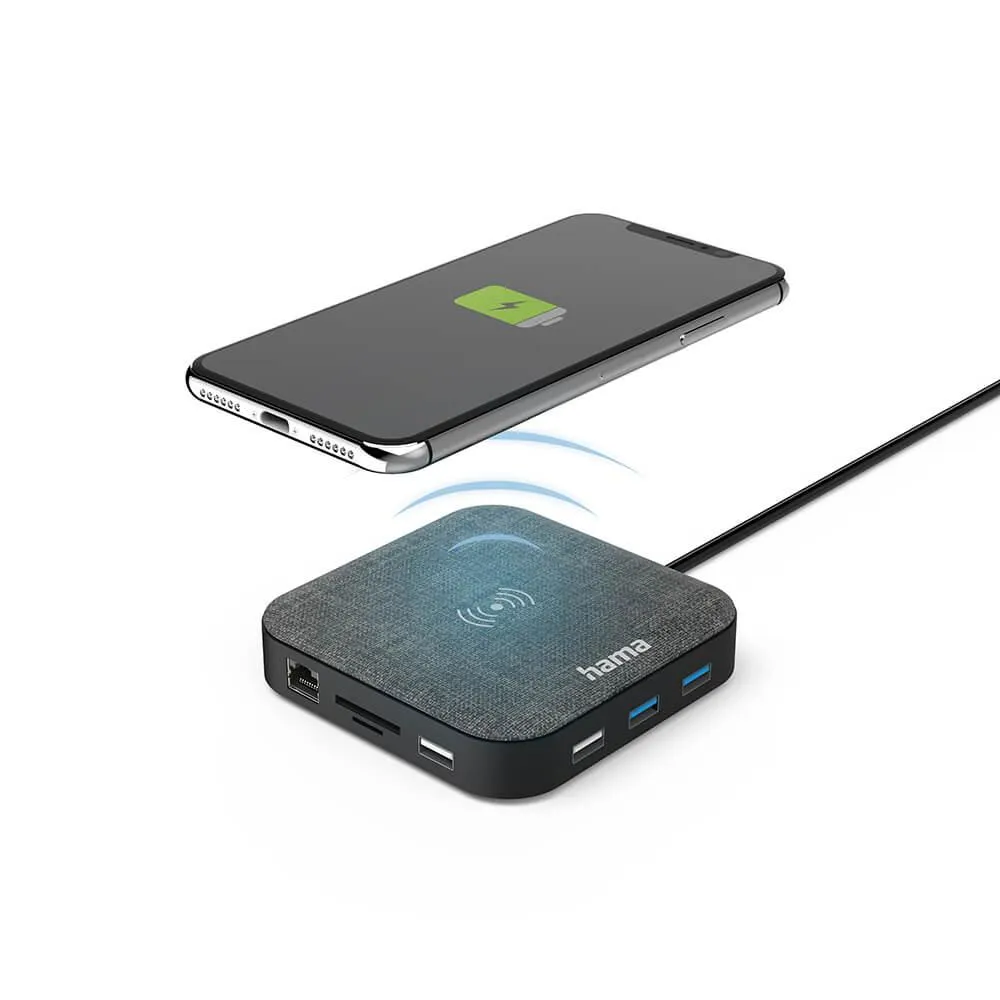 Hama USB-C Hub Multiport Qi Charging 12 Ports