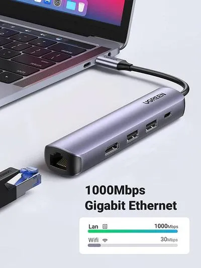 Ugreen 5in1 USB-A to 3xUSB 2.0 + RJ45 + USB-C