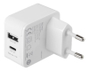 Cable USB-C and USB-A Wallcharger White Indoor 17W