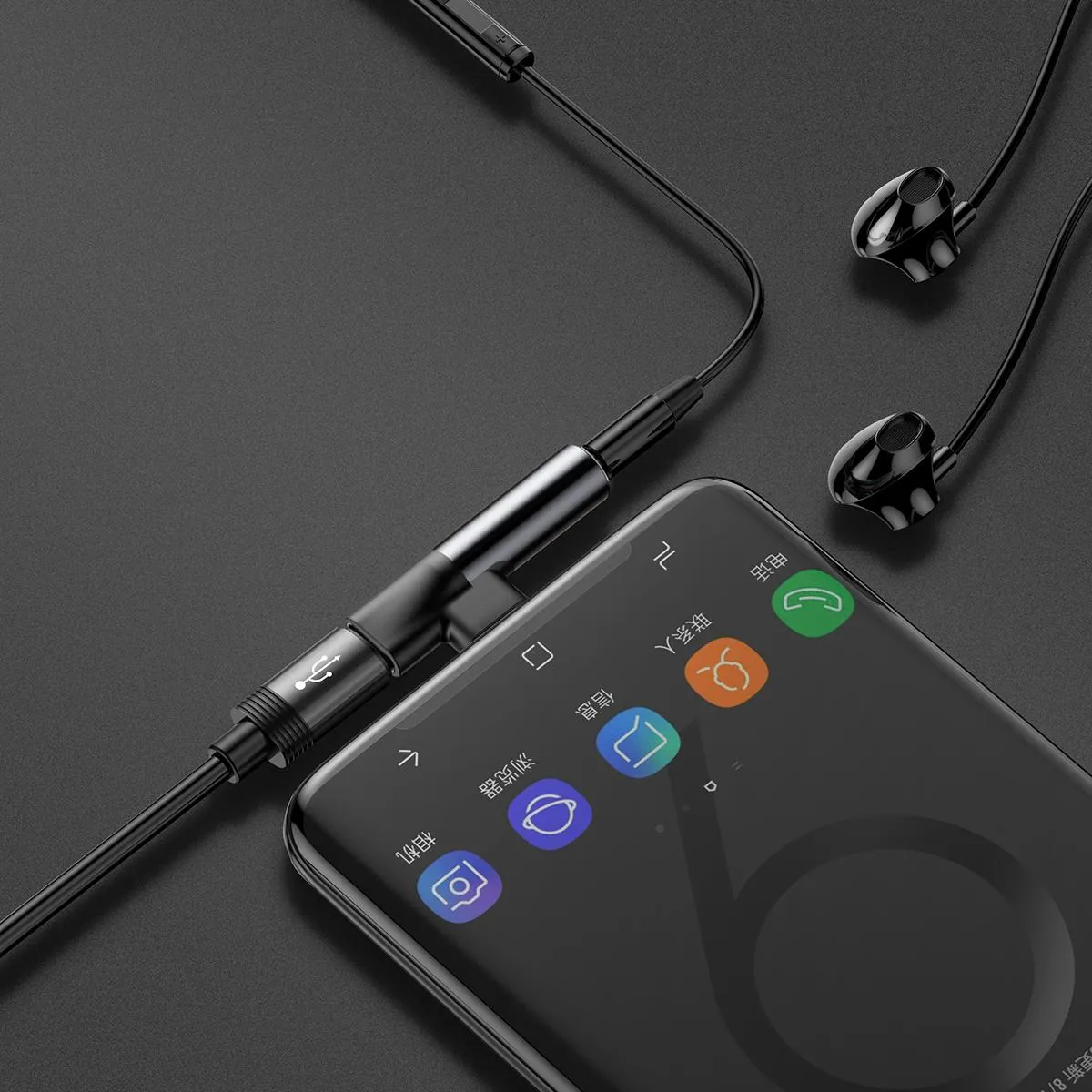 Baseus USB-C > 3.5mm Fe + USB-C Fe Adapter Black