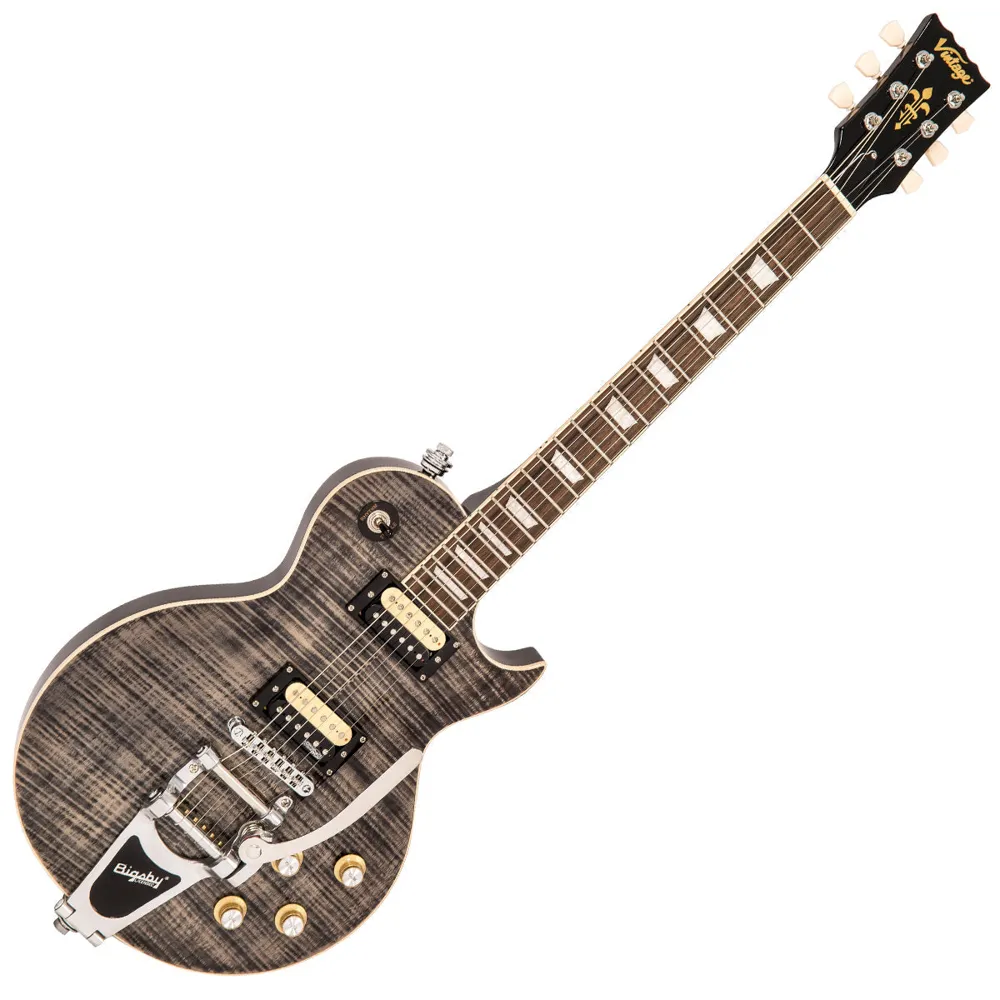 Vintage V100 Black Flamed Maple Bigsby