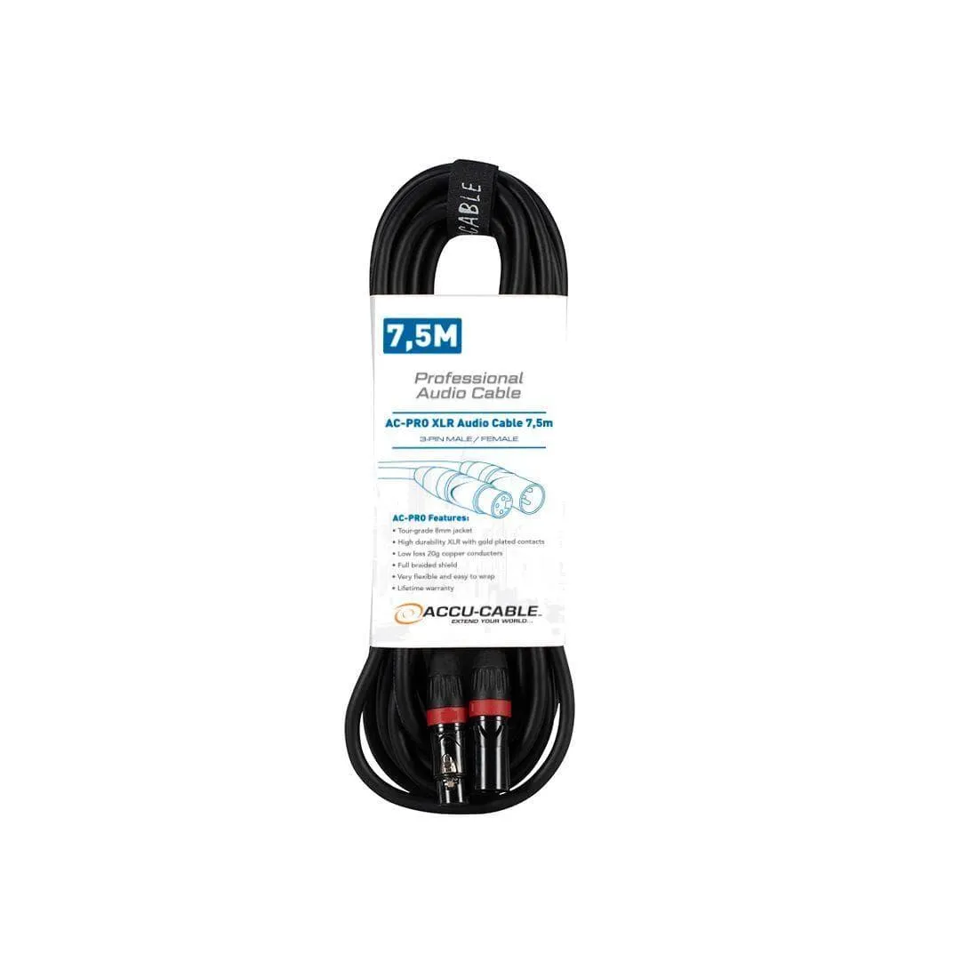 Accu-Cable 1xXLR Ma > 1xXLR Fe 7.5m PRO