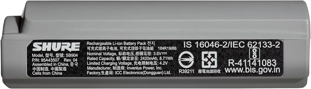 Shure SB904 Lithium Ion Recharable Battery GLXD+
