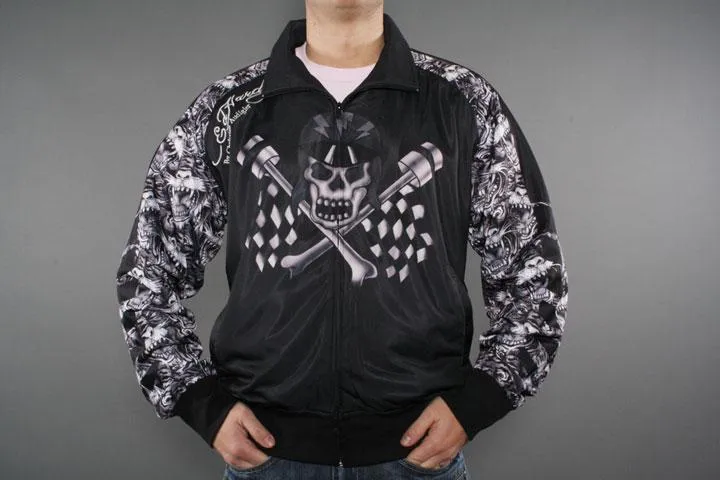 Ed Hardy Flag Skull Trackjacket Black L