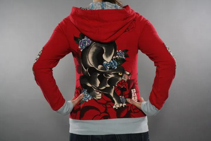 Ed Hardy Panther Run Zip Hood Red M