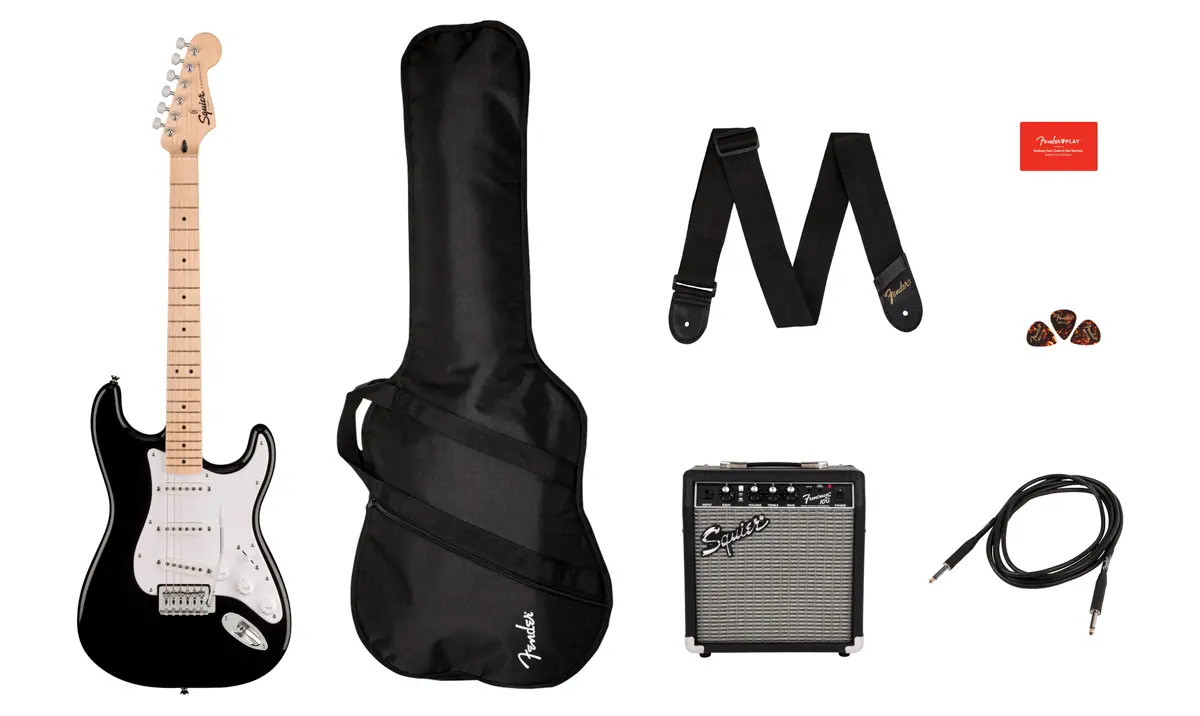 Squier Sonic Stratocaster Pack Maple Black Gig Bag 10G