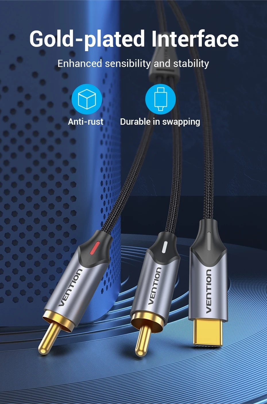 Vention USB-C Ma > 2xRCA Ma 1.5m