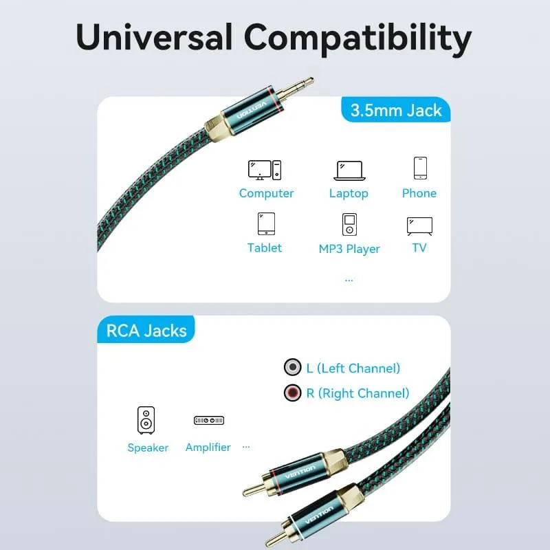 Vention 1x3.5mm Ma ST > 2xRCA Ma Hi-Fi 0.5m