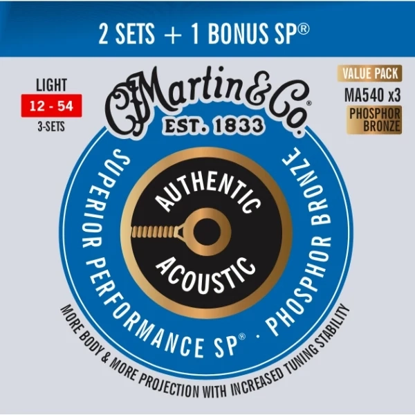 Martin Guitars MA540PK Acoustic SP Phosphor Bronze Light 3 Sets