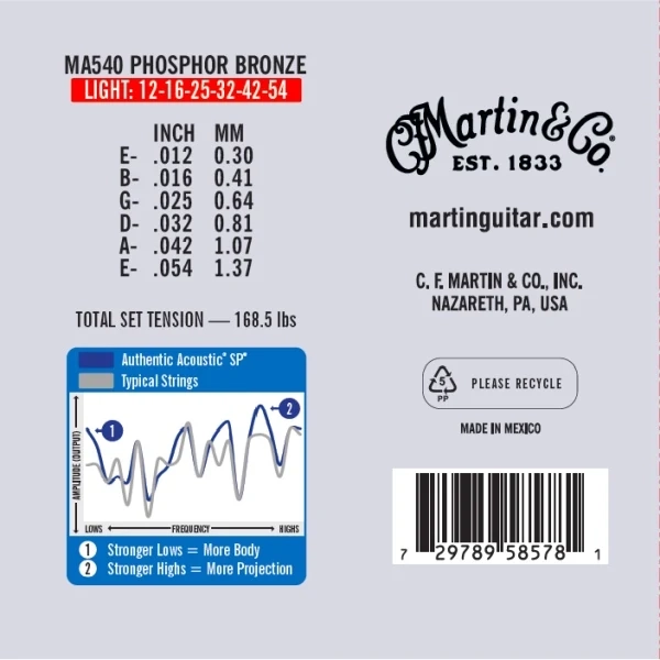 Martin Guitars MA540PK Acoustic SP Phosphor Bronze Light 3 Sets