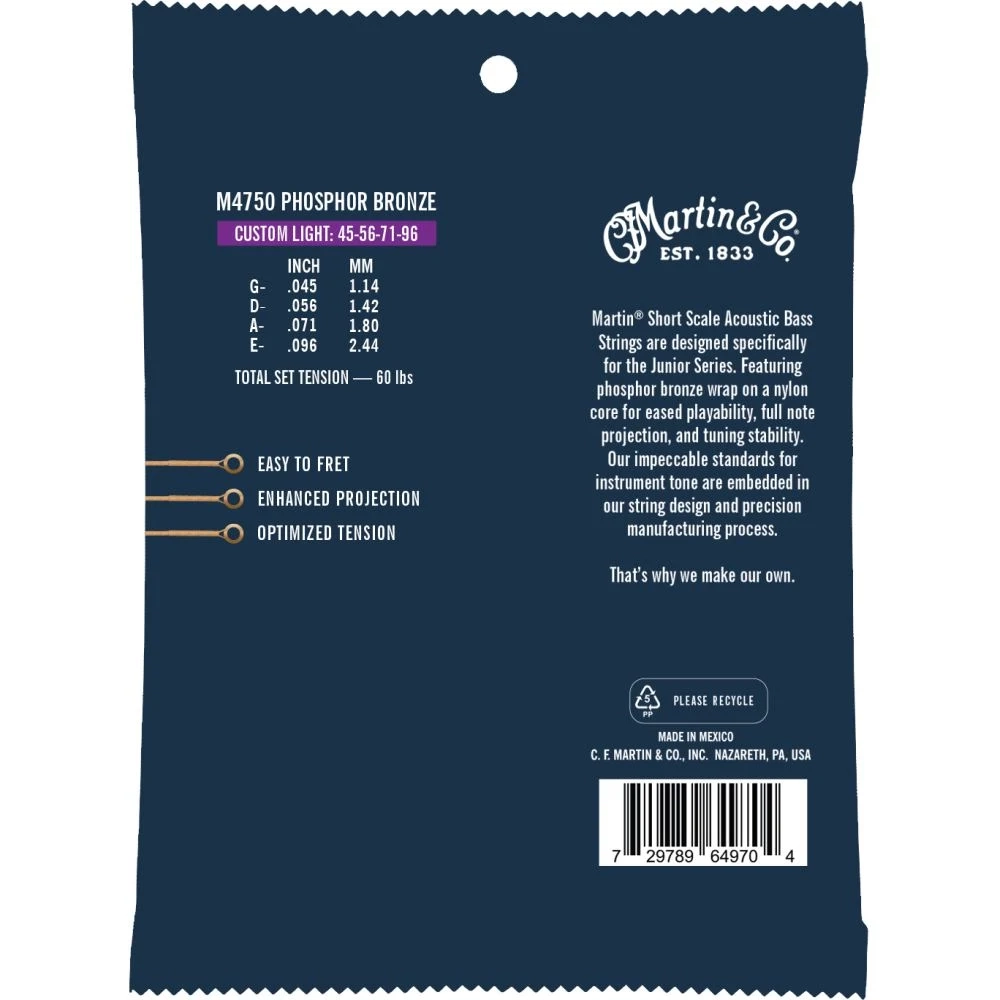 Martin Guitars M4750 Short Scale Coated Acoustic Bass Strings
