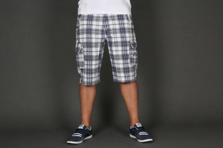 Lonsdale London Tartan Cargo Shorts Navy/White M