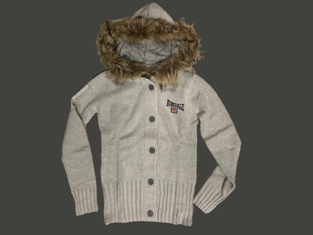 Lonsdale London Rye Knitted Hooded Soft Grey L