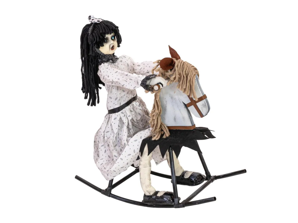 Europalms Halloween Figure Girl On Rocking Horse Animated 72cm