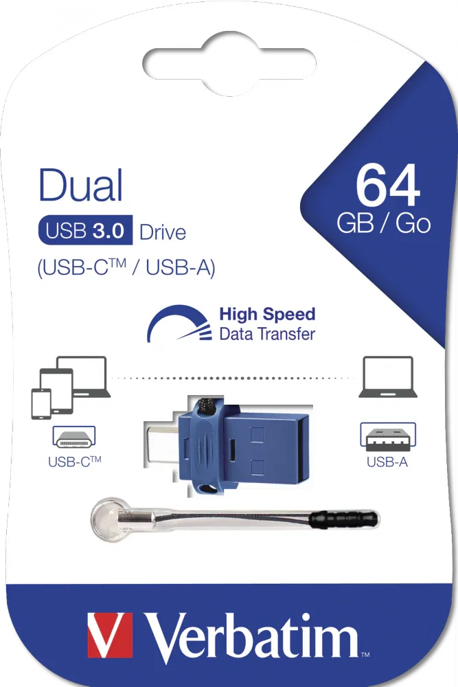 Verbatim Dual USB 64GB USB 3.0 USB-C Blue