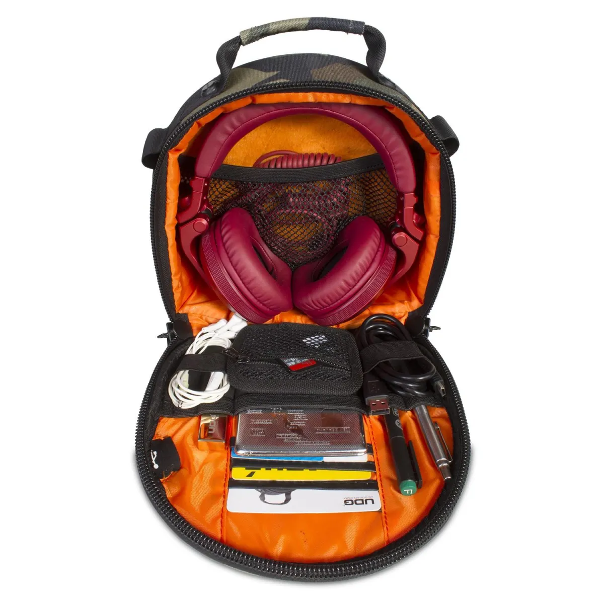 UDG Digi Headphone Bag Black Camo Orange inside