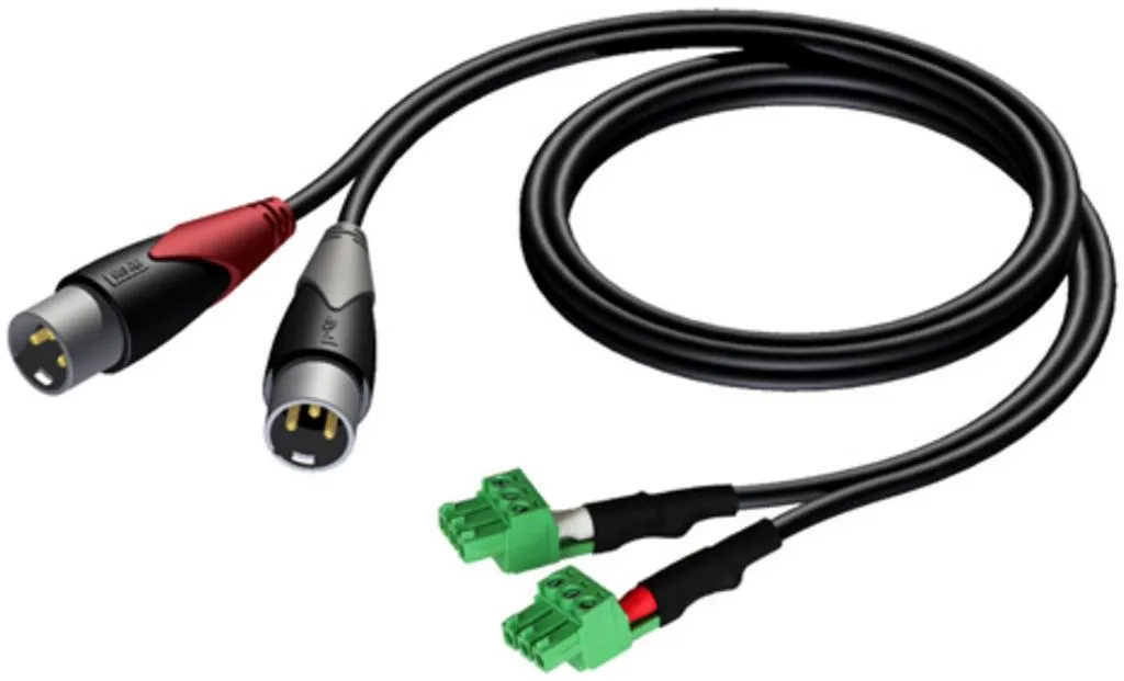 Procab 2xXLR Ma 3-pin > 2xEuroblock/Phoenix 3-pin 3.81mm 0.5m