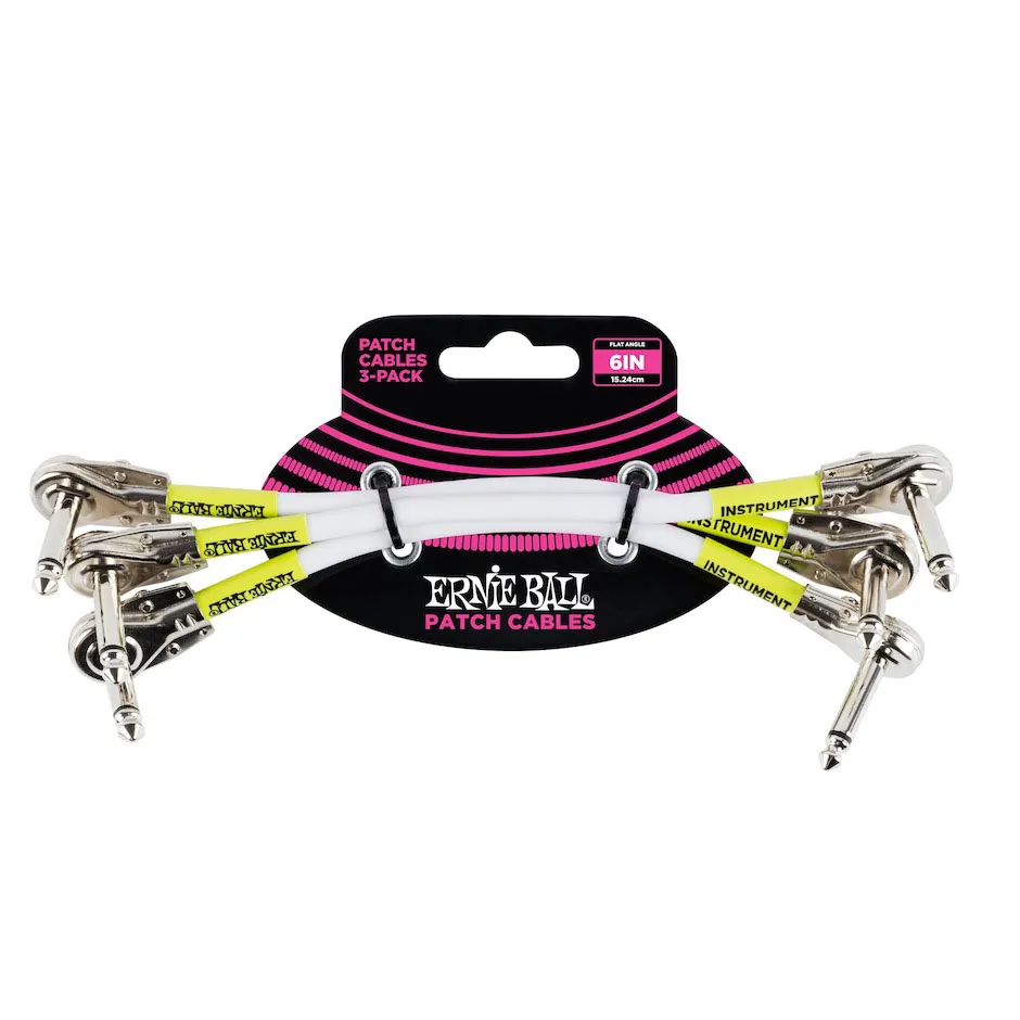 Ernie Ball Patch Cable Flat Connectors White 15 cm, 3-pack