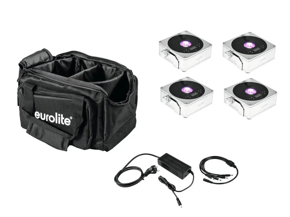 Eurolite Set 4x AKKU IP Flat Light 1 chrome + Soft-Bag + Charger